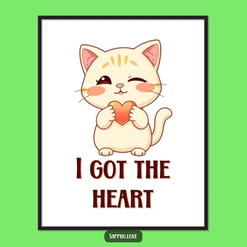 Funny Cat Digital Art: Winking Feline Offering Glowing Heart
