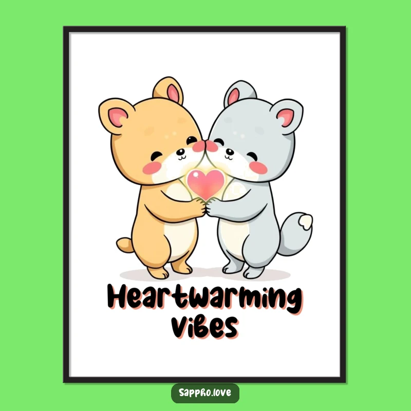 Funny Animal Friends Poster - Cute Love Heart Friendship Wall Art Gift