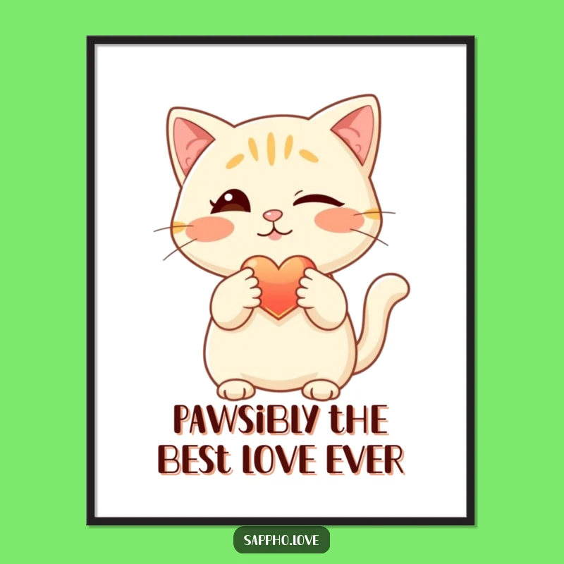 Funny Free Printable Wall Art: Winking Cat Glowing Heart - Downloadable Cat Decor