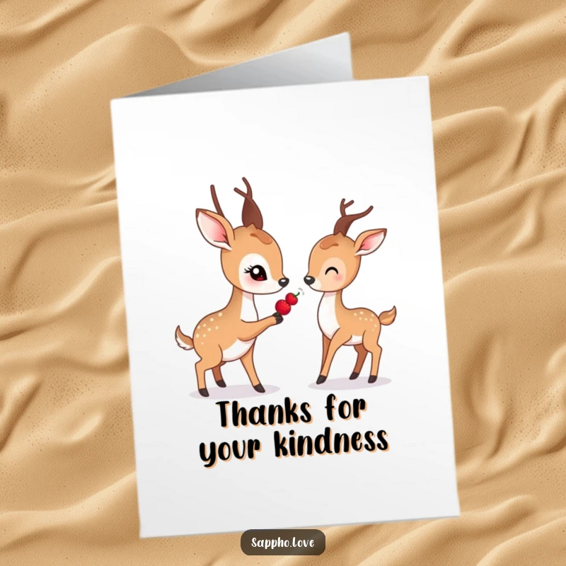 Funny Free Printable Thank You Card: A gentle deer with soulful eyes offers a ripe berry to another deer.