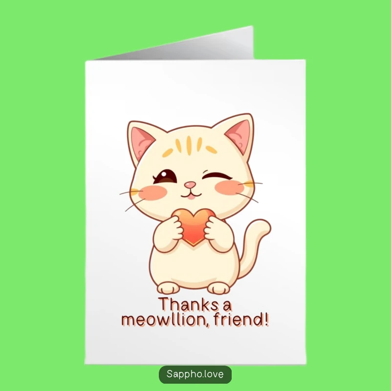 Free Printable Thank You Card: Winking Cat Heart - Funny Downloadable Gift