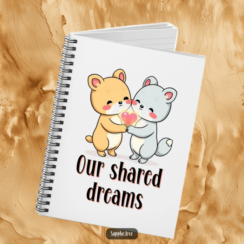 Funny Animal Friends Notebook with two cute animals holding hands and sharing a glowing heart, ideal for jotting loving thoughts.