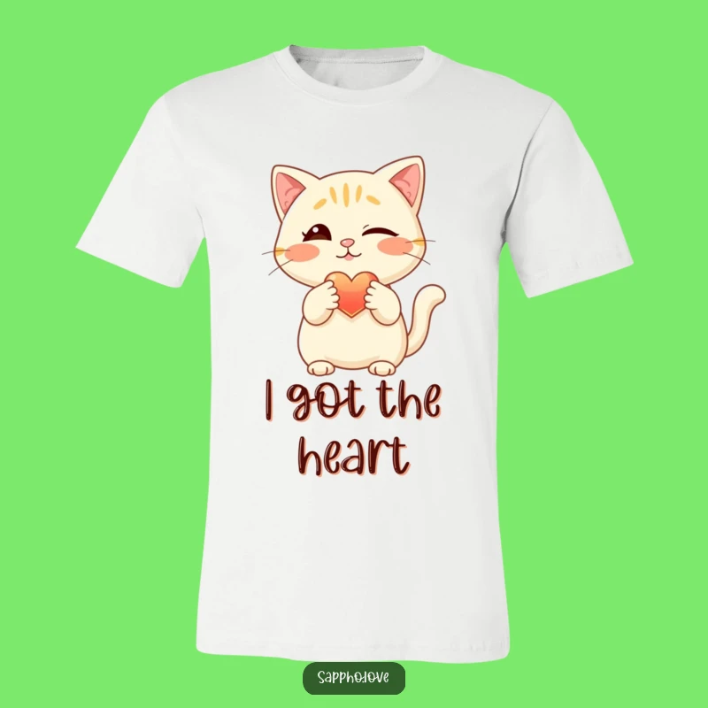Funny Winking Cat T-Shirt: Playful Feline Offering Glowing Heart