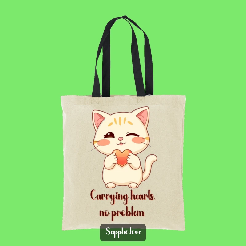 Funny Cat Tote Bag: Winking Feline with Glowing Heart